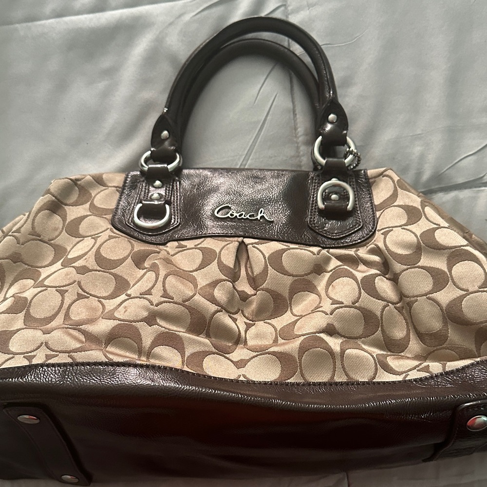 Coach Brown and Cream Signature Shoulder Bag